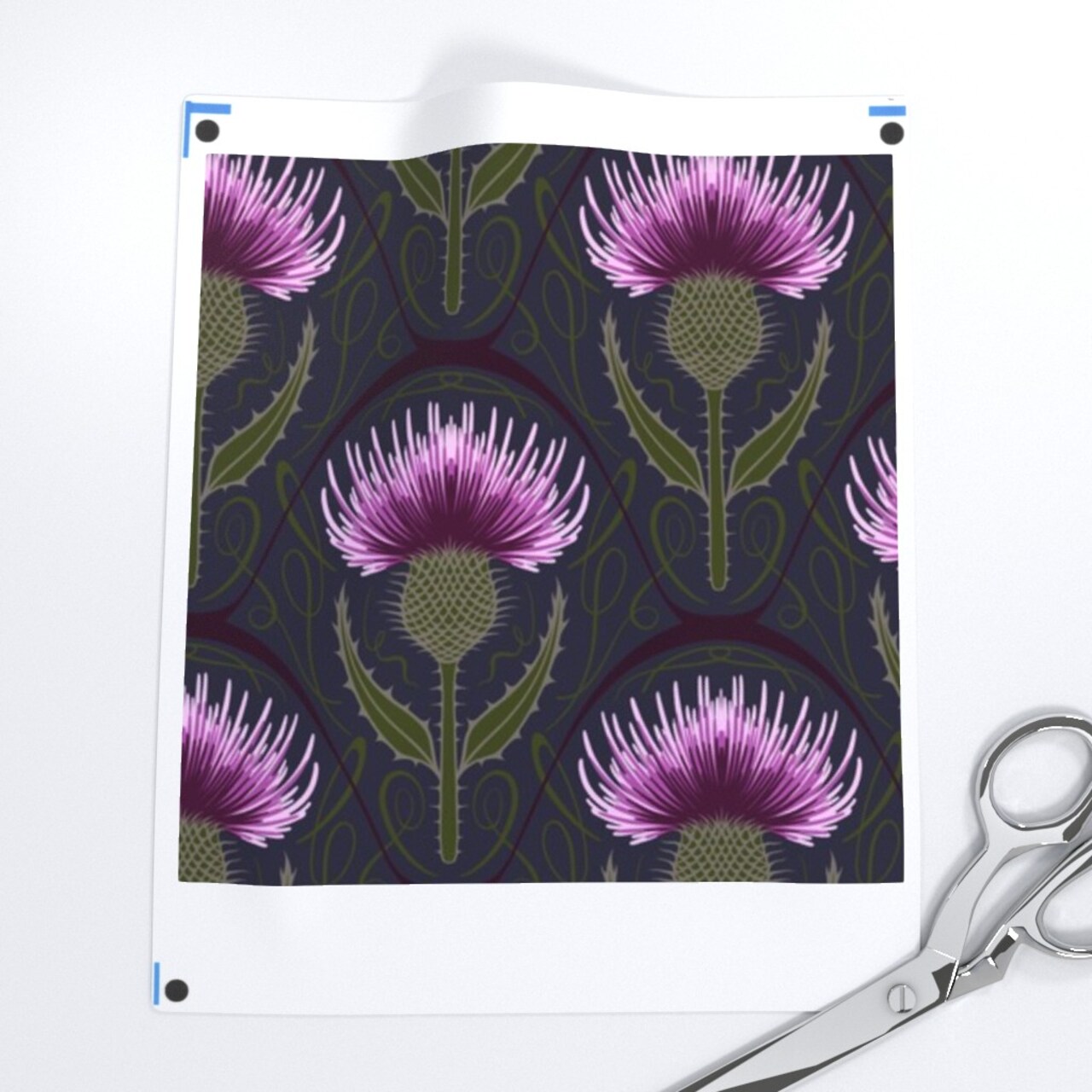Art Nouveau Medium Scale Botanicals Thistle Dark Blue Purple Custom Removable Wallpaper by Spoonflower Peel & Stick Wallpaper 2FT Wide